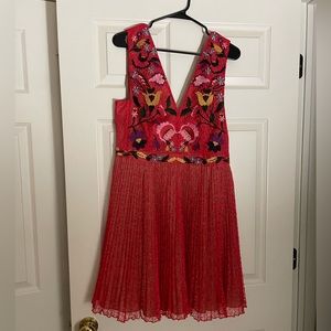 Red Dress with Floral Embroidery
